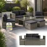 Juskys Polyrattan Gartenm&ouml;bel Set Salou - Lounge f&uuml;r 6 Personen, wetterfest - Grau