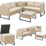 Juskys Polyrattan Lounge Santorini - Sitzecke mit Beistelltisch & Auflagenbox - Creme