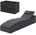 Juskys Sonnenliege Lamia klappbar - Polyrattan Gartenliege mit Auflage - Schwarz -