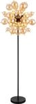 Globo Lighting Stehleuchte Metall schwarz matt, Metall goldfarben, Glaskugeln amber,