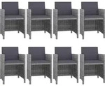 vidaXL 9-tlg. Garten-Essgruppe mit Auflagen Poly Rattan Anthrazit - Grau