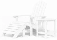 vidaXL Adirondack-Gartenstuhl mit Hocker & Tisch HDPE Wei&szlig;