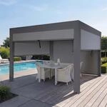 Pergola MCW-L46 mit Seitenwand, Gartenpavillon Lamellen-Pavillon Rollo,