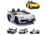 ES-Toys Kinder Elektrofahrzeug Lamborghini Aventador SVJ, Zweisitzer, EVA-Reifen