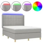 vidaXL Boxspringbett mit Matratze & LED Hellgrau 140x200 cm Stoff - Grau