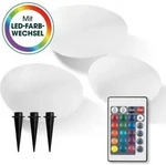 EASYmaxx Solar-Leuchten Set Stein flach 3-tlg. 3,2V wei&szlig; Farbwechsel mit Fernb. -