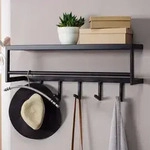 FineBuy Wandgarderobe Metall Schwarz 70 cm mit Ablage - Design Garderobenpaneel mit