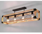 LED K&uuml;chendeckenlampe mit Holzbalken Industriedesign mehrflammig &uuml;ber...