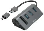Hama USB-Hub/Kartenleser 5 Ports, inkl. USB-C-Adapter - Grau/Schwarz