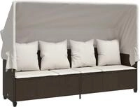 vidaXL Sonnenliege mit Dach und Kissen Braun Poly Rattan