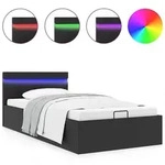 vidaXL Bett mit Bettkasten Hydraulisch LED Schwarz Kunstleder 90x200cm - Schwarz
