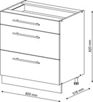 K&uuml;chenunterschrank Vicco Fame-Line Goldkraft Eiche 80 cm mit 3 Schubladen, ohne
