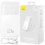 Baseus Powerbank mit Display 10000Mah 22.5W Wei&szlig; + Usb-A - Usb-C Kabel - Wei&szlig;