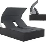 Juskys Polyrattan Doppelliege Syros - Outdoor Sonnenliege mit Dach & Auflagen -