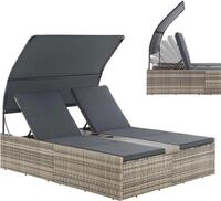Juskys Polyrattan Doppelliege Syros - Outdoor Sonnenliege mit Dach & Auflagen -