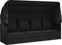 vidaXL Outdoor-Loungebett mit Dach und Kissen Schwarz Poly Rattan