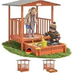 SPIELWERK&reg; Sandkasten Merle Sonnendach 143x130x130cm Veranda 95x95x20cm...
