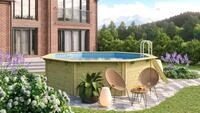 CHILLROI | Achteckiger Massivholzpool, 427,5 x 427,5 x 124 cm, Modell 1 X Folie blau
