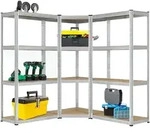 Juskys 3er Metall Regalsystem Easy - 1 Eckregal & 2 Lagerregale - 960 kg - Silber -