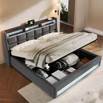 Flieks Polsterbett 160x200cm mit USB, Jugendbett Doppelbett mit Lattenrost und