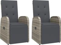 vidaXL Garten-Liegest&uuml;hle mit Kissen 2 Stk. Grau Poly Rattan