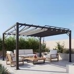 Pergola HWC-L40, Garten Lamellen-Pavillon Terrassen&uuml;berdachung, 8cm-Alu-Gestell