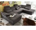 Couch "Jakarta" Wohnlandschaft Sofa Lederlook Schlaffunktion Schlafsofa schwarz grau