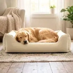 4L Textil Mario Orthop&auml;disches Hundebett aus Kunstleder Beige 100x70 cm Memory Foam