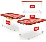 BigDean 4 St&uuml;ck 60 L Aufbewahrungsbox mit Deckel gro&szlig; rot - stapelbare...