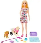 Barbie -Puppe mit einem Spielzeugh&uuml;ndchen und einem Hund mit Rollstuhl, plus