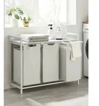 VASAGLE W&auml;schekorb 3 F&auml;cher, mit Ablage, ausziehbar abnehmbar, 3 x 38 L, wei&szlig; -