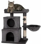 lionto Katzen Kratzbaum, 70 cm mit 2 H&ouml;hlen, Liegemulde, Liegebett & Spielball,