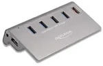 USB 10 Gbps Hub mit 4 USB Typ-A Ports + 1 Schnellladeport (grau, inkl. Netzteil) -