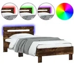 vidaXL Bettgestell mit Kopfteil und LED-Leuchten R&auml;uchereiche 90x190cm - Braun