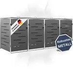 DELUKE&reg; 4er M&uuml;lltonnenbox JAGU Edelstahl | Anthrazit | 115,5x276,5x77,5cm 