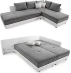 Ecksofa-Dauerschl&auml;fer Doppelbett Federkern Bettkasten Couch in Hellgrau Wei&szlig; /