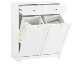 SoBuy Badezimmerschrank mit W&auml;schekorb, W&auml;scheschrank mit 2 Schubladen & 2