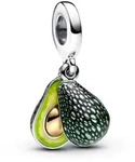 Avocado Doppelter Charm-Anh&auml;nger, 925er Silber, Emaille von PANDORA - Gr&uuml;n