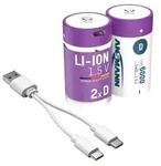 ANSMANN Akku Mono D 5400 mAh USB-C wiederaufladbar 1,5V, 2 St&uuml;ck - Violett/Wei&szlig;