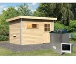 Karibu Saunahaus Au&szlig;ensauna Gartensauna Skrollan 1 unbehandelt Ofen 9 KW...