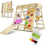 Juskys Maxi Kletterger&uuml;st f&uuml;r Kinder - Rutsche, Kletterwand & Schaukel - Natur