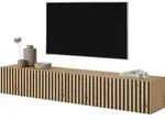 Selsey TV-Lowboard Telire Wotan Eiche Lamellenfront mit schwarzen Eins&auml;tzen,175 cm