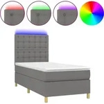vidaXL Boxspringbett mit Matratze & LED Dunkelgrau 100x200 cm Stoff - Grau