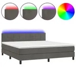 vidaXL Boxspringbett mit Matratze & LED Dunkelgrau 180x200 cm Samt - Grau