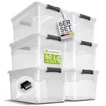 Juskys Aufbewahrungsbox mit Deckel - 6er Set Kunststoff Boxen 60l - Box gro&szlig;,