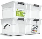 Juskys Aufbewahrungsbox mit Deckel - 4er Set Kunststoff Boxen 30l - Box gro&szlig;,