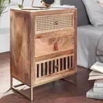 FineBuy Nachttisch aus Mango Massivholz mit Metallgestell und 3 Schubladen &ndash;...