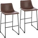 SVITA JOHN 2-er Set Barhocker Barstuhl mit R&uuml;ckenlehne Retro Kunst-Leder Braun -