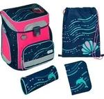 Scooli EasyFit Glow DIN - Schulranzen Set 5tlg. (Dotty Dolphin) - Rosa