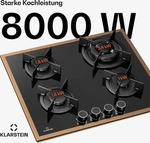 Klarstein Lumiflame Gaskochfeld, 4-Brenner, 8 kW, Kupferrahmen & Glas,...